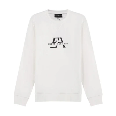 Emporio Armani EA White Logo Print Crewneck Sweatshirt 3K1MD6-1JTNZ-0101