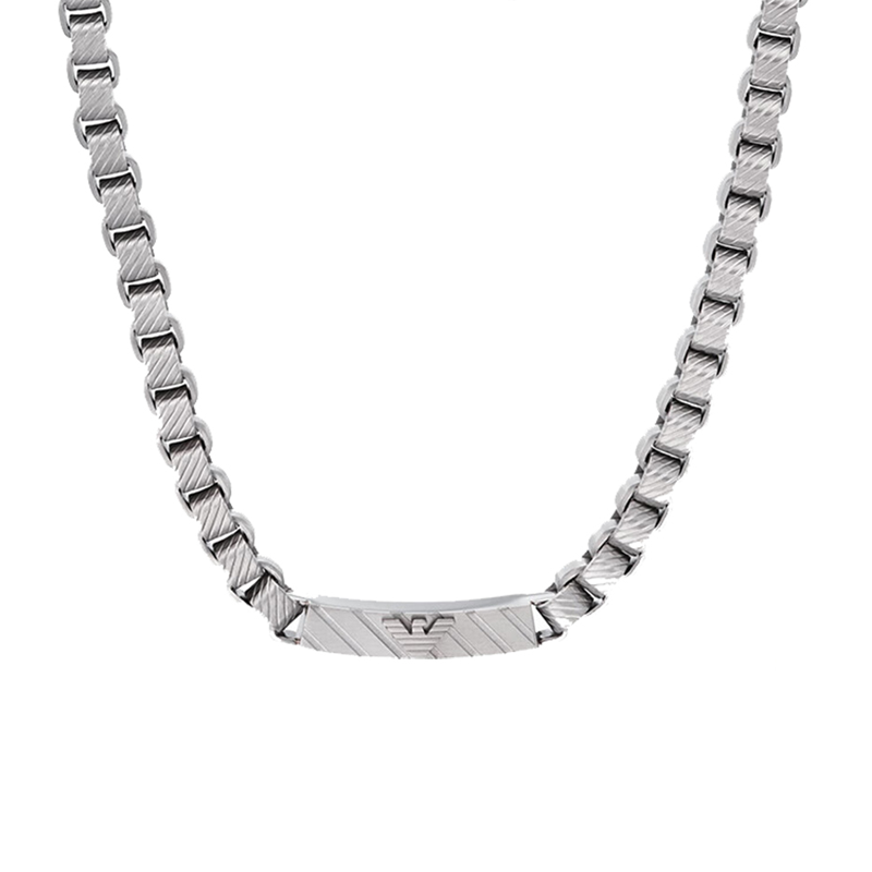 Emporio Armani Eagle Pendant Cuban Chain  Necklace in Stainless Steel Silver EGS2922040