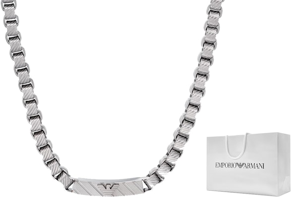 Rantai Leher Emporio Armani Eagle Pendant Cuban Keluli Tahan Karat Perak EGS2922040 Details for Rantai Leher Emporio Armani Eagle Pendant Cuban Keluli Tahan Karat Perak EGS2922040