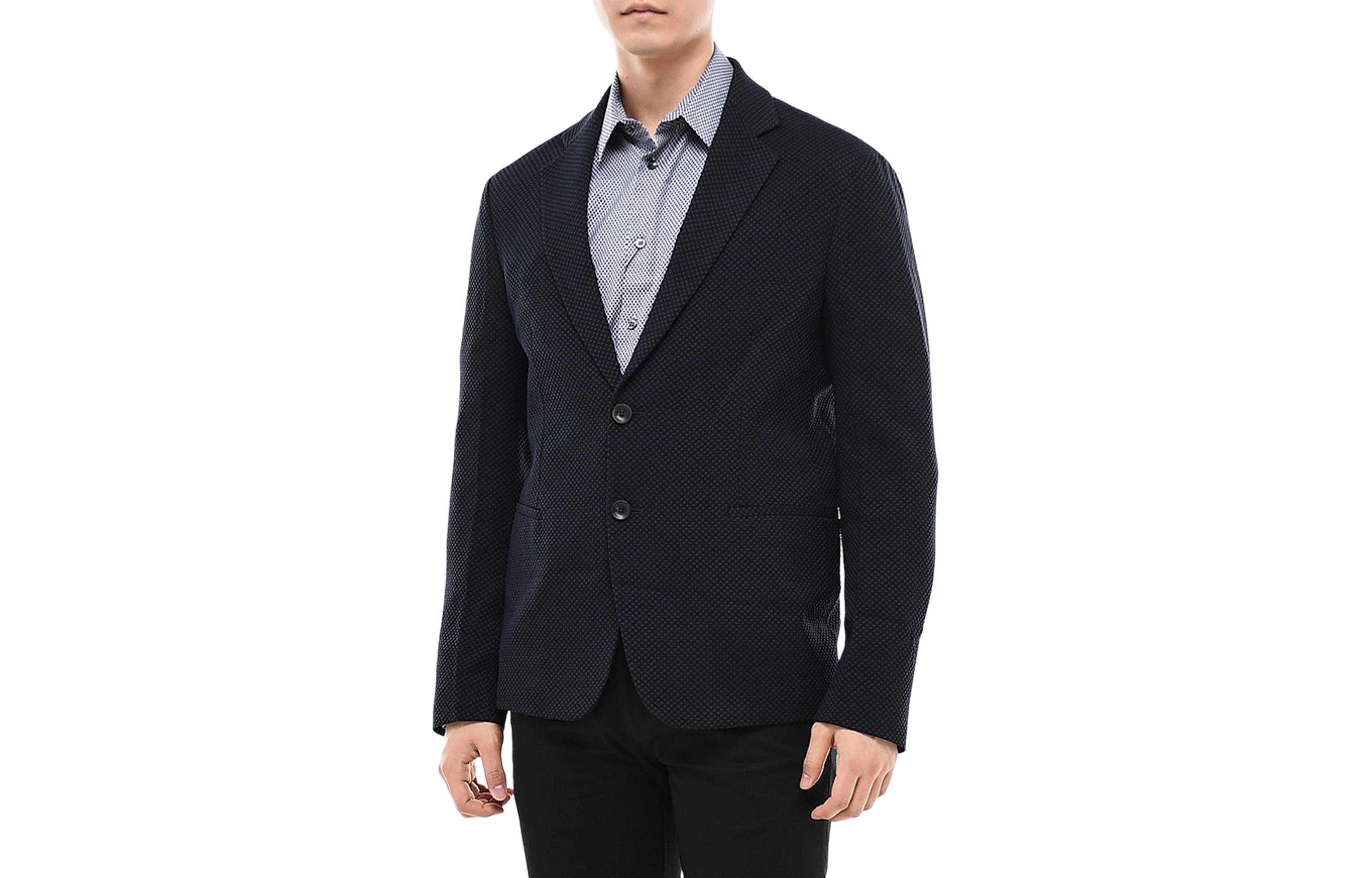 Emporio Armani Embossed Single-Breasted Blazer Jacket Navy Blue () 9SGGG06L-T01ET-FBWF