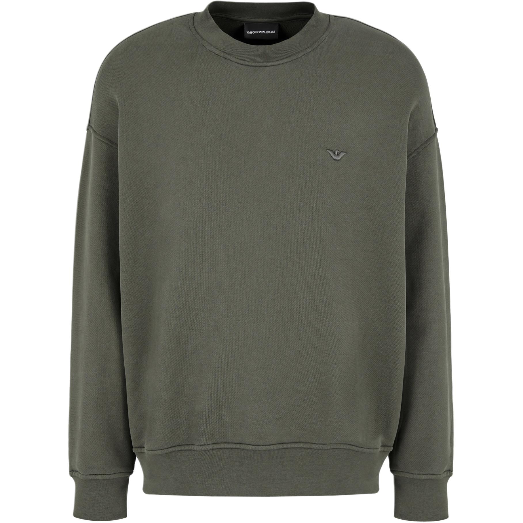 Emporio Armani Embroidered Eagle Logo Crewneck Sweatshirt Brown Green Mens 6D1MD4-1JTAZ-06K0