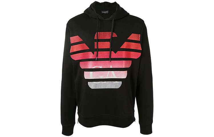 Emporio Armani Embroidered Eagle Logo Hoodie Black/Red Sweatshirt 3H1MN6-1JVTZ-F046