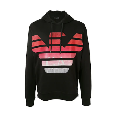 Emporio Armani Embroidered Eagle Logo Hoodie Black/Red Sweatshirt 3H1MN6-1JVTZ-F046