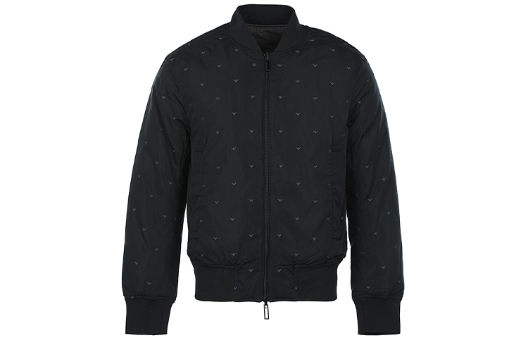 EMPORIO ARMANI Embroidered Pattern Baseball Collar Zip Jacket. 6K1B96-1NPEZ-0025