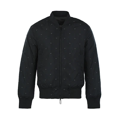 EMPORIO ARMANI Embroidered Pattern Baseball Collar Zip Jacket. 6K1B96-1NPEZ-0025
