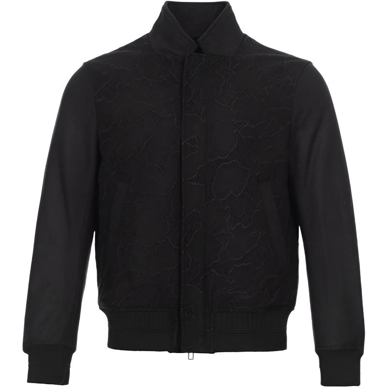 Emporio Armani Embroidered Pattern Blended Jacket Black Coat 6Z1BP3-1NGJZ-0999