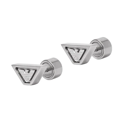 Emporio Armani Engraved Eagle Trapezoid Steel Earrings Silver for Men. EGS3130040