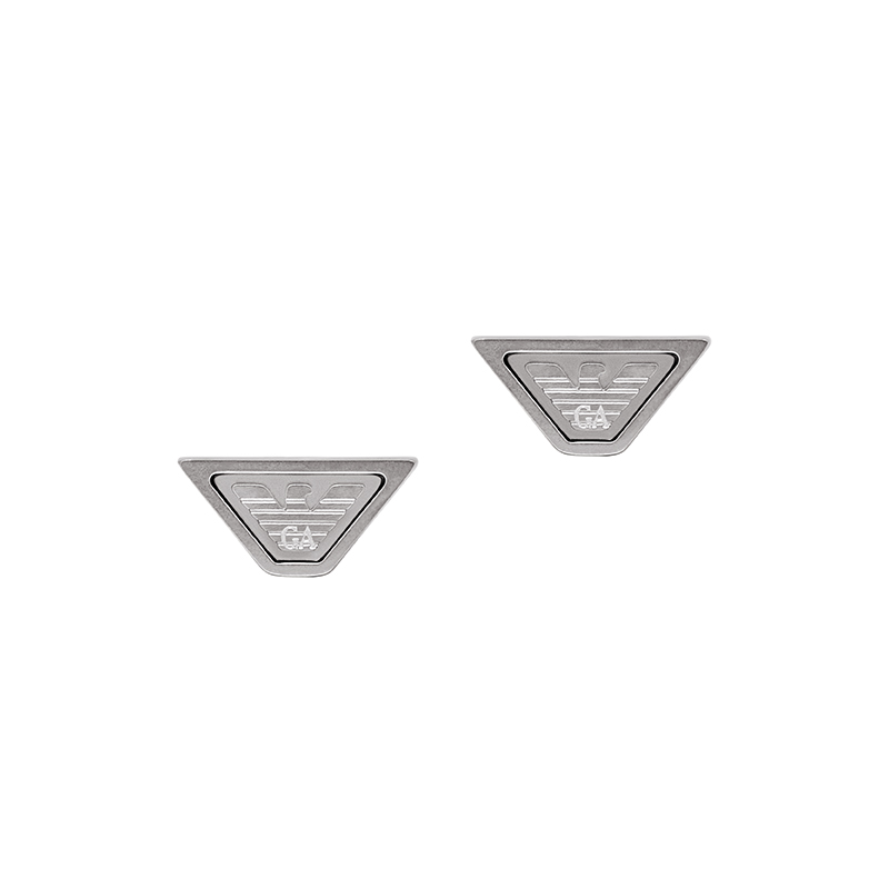Lookbook Emporio Armani Engraved Eagle Trapezoid Steel Earrings Silver for Men. EGS3130040