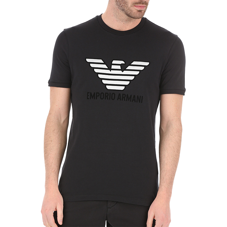 Shop エンポリオアルマーニ フィット クルーネック ロゴ Tシャツ 3H1T67-1J30Z-0999