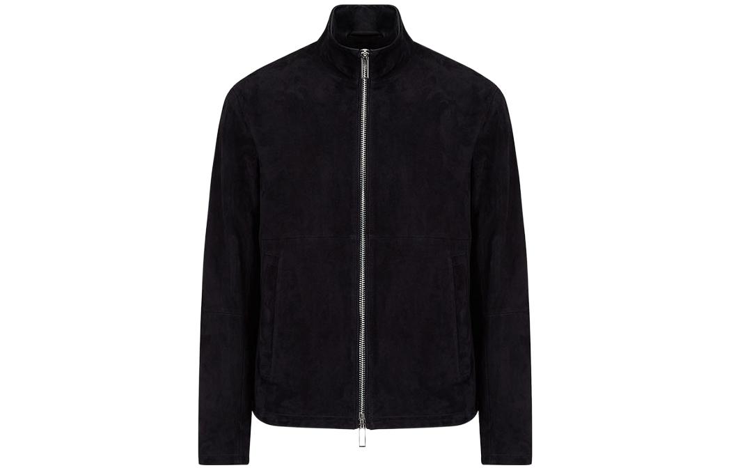 Emporio Armani Full-Zip Goat Suede Jacket Adjustable Hem Navy Blue B1R20PB1P111922