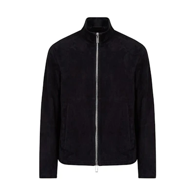 Emporio Armani Full-Zip Goat Suede Jacket Adjustable Hem Navy Blue B1R20PB1P111922