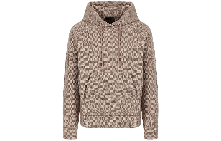 Order Emporio Armani FW21 Beige Herringbone Hooded Sweatshirt Lelaki. 6K1M6Q-1JS5Z-F135