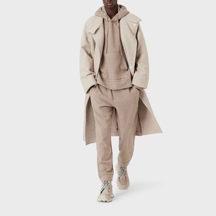 Lookbook Emporio Armani FW21 Beige Herringbone Hooded Sweatshirt Lelaki. 6K1M6Q-1JS5Z-F135