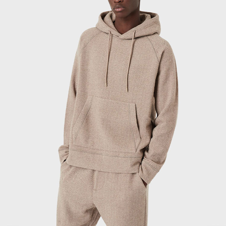 Shop Emporio Armani FW21 Beige Herringbone Hooded Sweatshirt Lelaki. 6K1M6Q-1JS5Z-F135