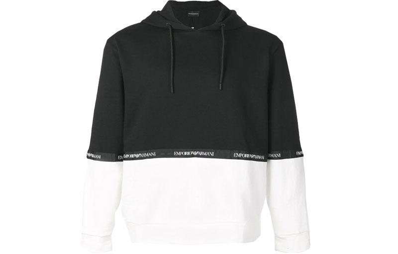 Emporio Armani FW21 Black and White Colorblock Hoodie 3G1M62-1J07Z-0999