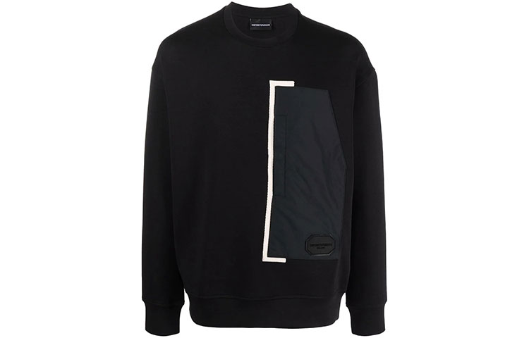 Emporio Armani FW21 Black Crewneck Pullover Sweatshirt with Front Pocket 6K1M87-1JHSZ-0999