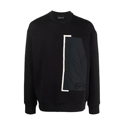 Emporio Armani FW21 Black Crewneck Pullover Sweatshirt with Front Pocket 6K1M87-1JHSZ-0999