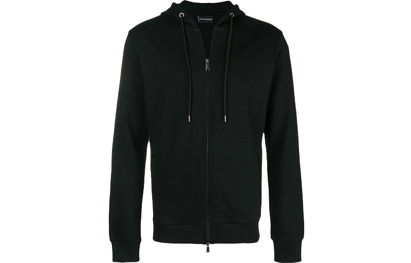 Emporio Armani FW21 Black Eagle Logo Zip-Up Hoodie Jacket 8N1M15-J07Z-0999