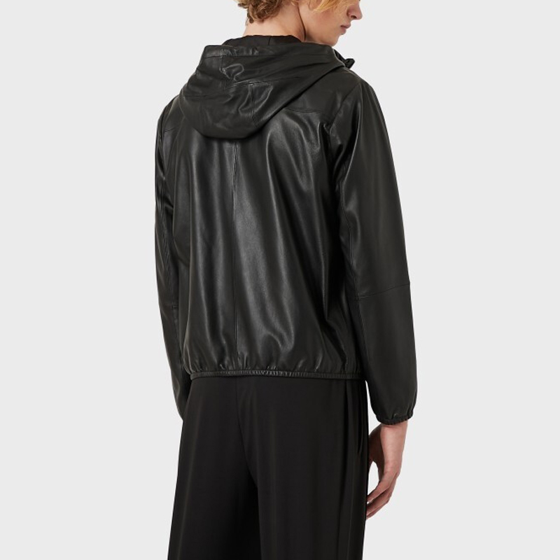 Purchase Emporio Armani FW21 黑色全拉鍊皮革連帽外套夹克. 01R54P-01P54-999