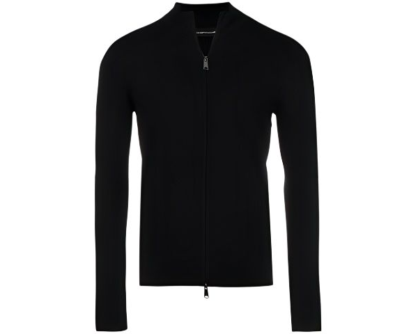 EMPORIO ARMANI FW21 Black Logo Appliqué Zip-Up Sweater. 8N1EA1-1MPQZ-0999