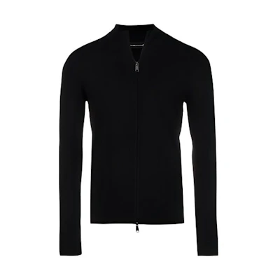 EMPORIO ARMANI FW21 Black Logo Appliqué Zip-Up Sweater. 8N1EA1-1MPQZ-0999