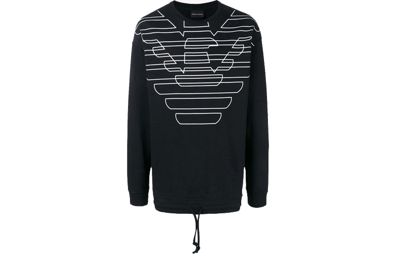 Emporio Armani FW21 Black Logo Crewneck Cotton Sweatshirt Long Sleeve 3G1ME6-J36Z-0999