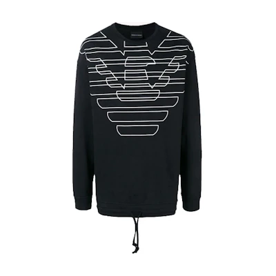 Emporio Armani FW21 Black Logo Crewneck Cotton Sweatshirt Long Sleeve 3G1ME6-J36Z-0999