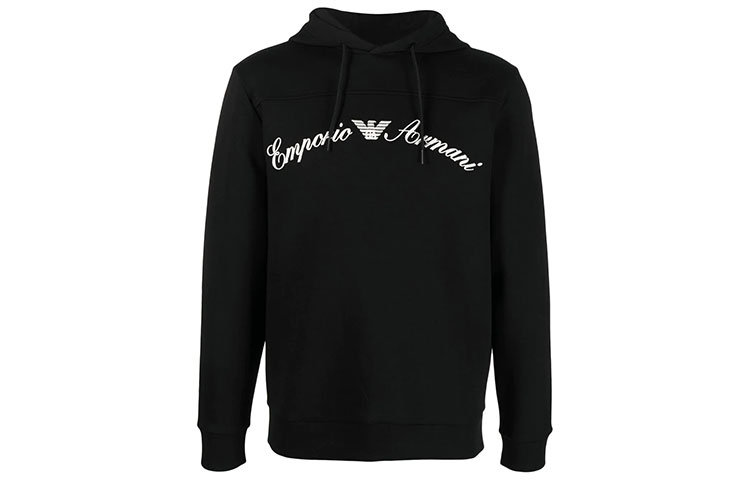 Emporio Armani FW21 Black Logo Embroidered Pullover Hoodie 3K1MG5-1JHSZ-0999