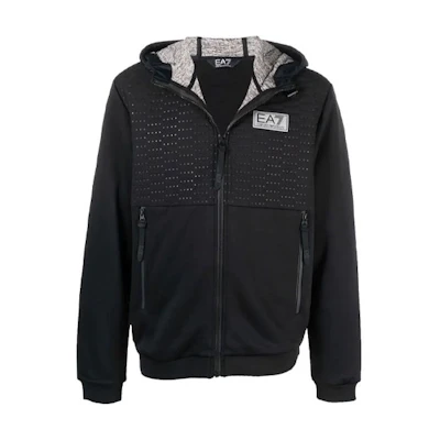 Emporio Armani FW21 Black Logo Patch Hooded Jacket Long Sleeve 6KPM36-PJCGZ-1200