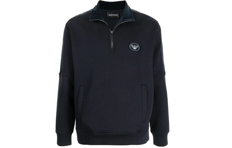 Emporio Armani FW21 Black Logo Patch Pullover Half-Zip Sweatshirt 6K1M88-1JHSZ-0920