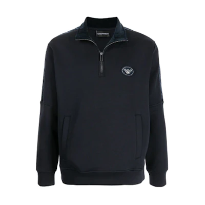 Emporio Armani FW21 Black Logo Patch Pullover Half-Zip Sweatshirt 6K1M88-1JHSZ-0920