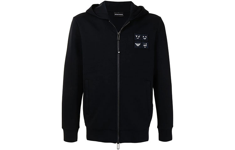 Emporio Armani FW21 Black Logo Patch Zip-Up Hoodie Jacket 3K1MH5-1JHSZ-0999