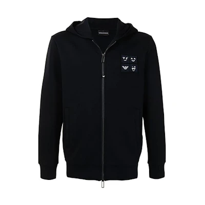 Emporio Armani FW21 Black Logo Patch Zip-Up Hoodie Jacket 3K1MH5-1JHSZ-0999