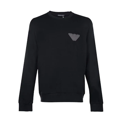 Emporio Armani FW21 Black Logo Pullover Fleece Sweatshirt 111785-1A571-00020