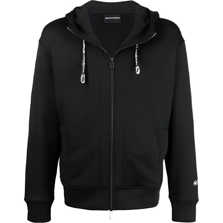 Emporio Armani FW21 Black Solid Drawstring Zip-Up Hoodie 3K1M67-1-JQLZ