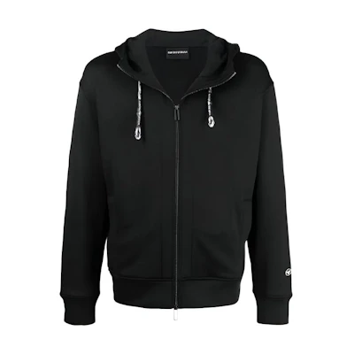 Emporio Armani FW21 Black Solid Drawstring Zip-Up Hoodie 3K1M67-1-JQLZ
