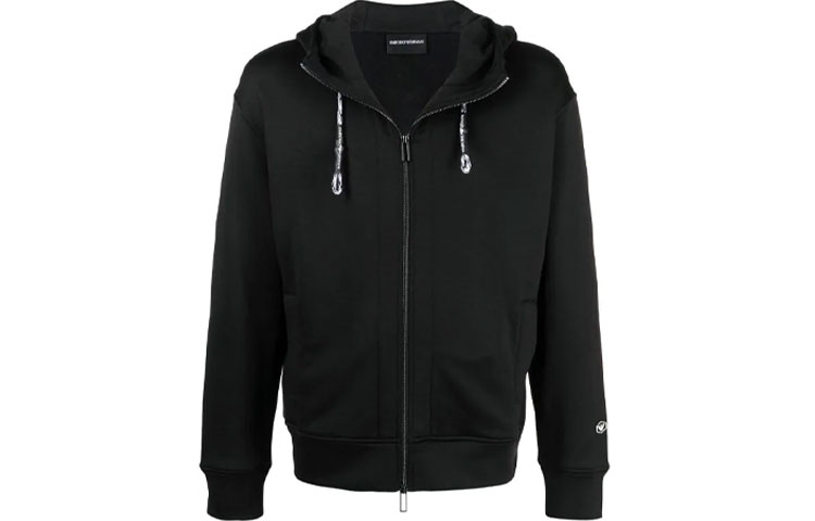 Emporio Armani FW21 Black Solid Drawstring Zip-Up Hoodie 3K1M67-1-JQLZ 圖 2