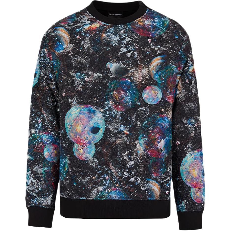 EMPORIO ARMANI FW21 Black Sweatshirt with Planet Graphic Print. 6K1M8Q-1JS3Z-F010