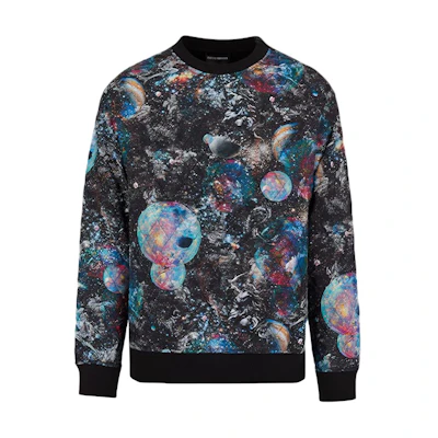 EMPORIO ARMANI FW21 Black Sweatshirt with Planet Graphic Print. 6K1M8Q-1JS3Z-F010