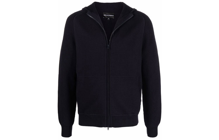 Emporio Armani FW21 Blue Solid Zip-Up Hoodie Jacket 6K1BV4-1M16Z-0922