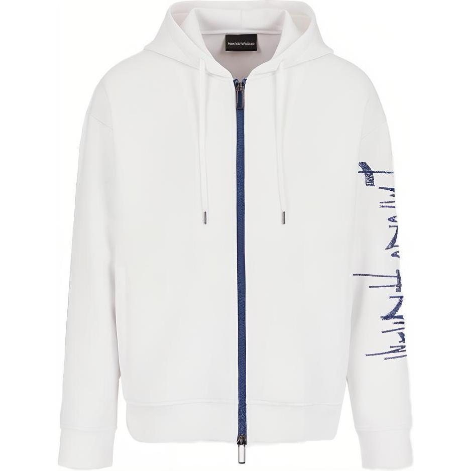 Emporio Armani FW21 Capsule Logo Drawstring Zip Hoodie White - Fashion 6K1MCT-1JHSZ-0194