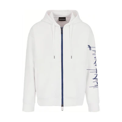 Emporio Armani FW21 Capsule Logo Drawstring Zip Hoodie White - Fashion 6K1MCT-1JHSZ-0194