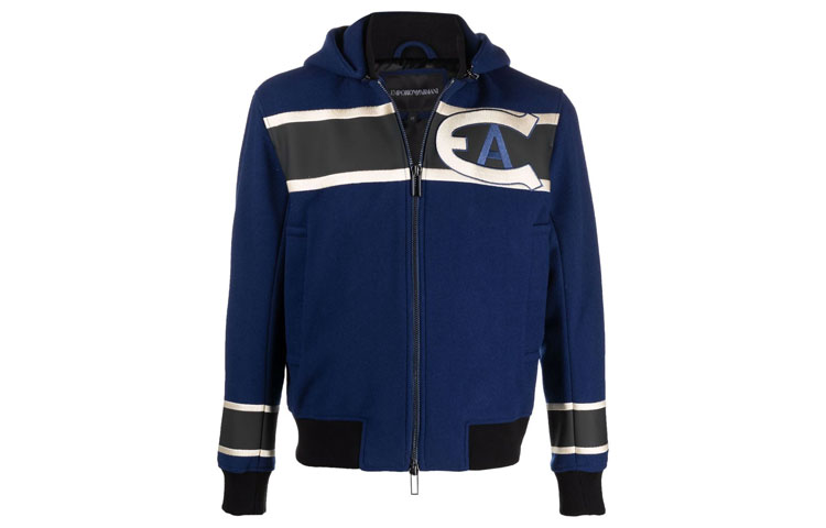 Emporio Armani FW21 Colorblock Zip-Up Hoodie Jacket Blue 6K1BA6-1NYVZ-0938