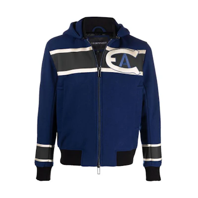 Emporio Armani FW21 Colorblock Zip-Up Hoodie Jacket Blue 6K1BA6-1NYVZ-0938