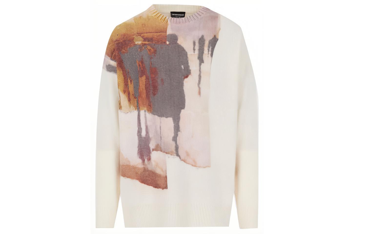 EMPORIO ARMANI FW21 Creative Print Wool Knit Sweater - White 6K1MV2-1M02Z-F146