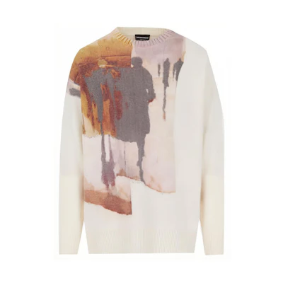EMPORIO ARMANI FW21 Creative Print Wool Knit Sweater - White 6K1MV2-1M02Z-F146