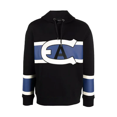 Emporio Armani FW21 EA Logo Print Patchwork Hoodie Black () 6K1MA6-1JHSZ-0999