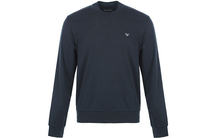 Emporio Armani FW21 Embroidered Logo Pullover Sweatshirt Navy Blue 111437-1A5610-0135