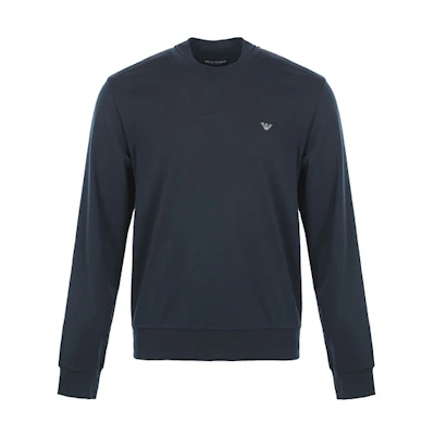 Emporio Armani FW21 Embroidered Logo Pullover Sweatshirt Navy Blue 111437-1A5610-0135