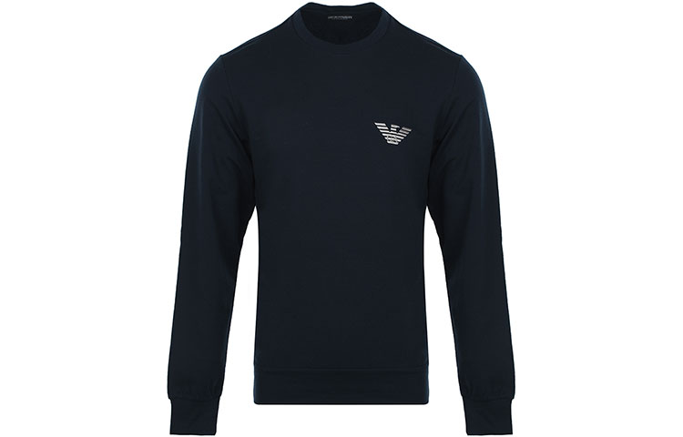 Emporio Armani FW21 Embroidered Logo Pullover Sweatshirt - Navy Blue 111785-1A5750-0135
